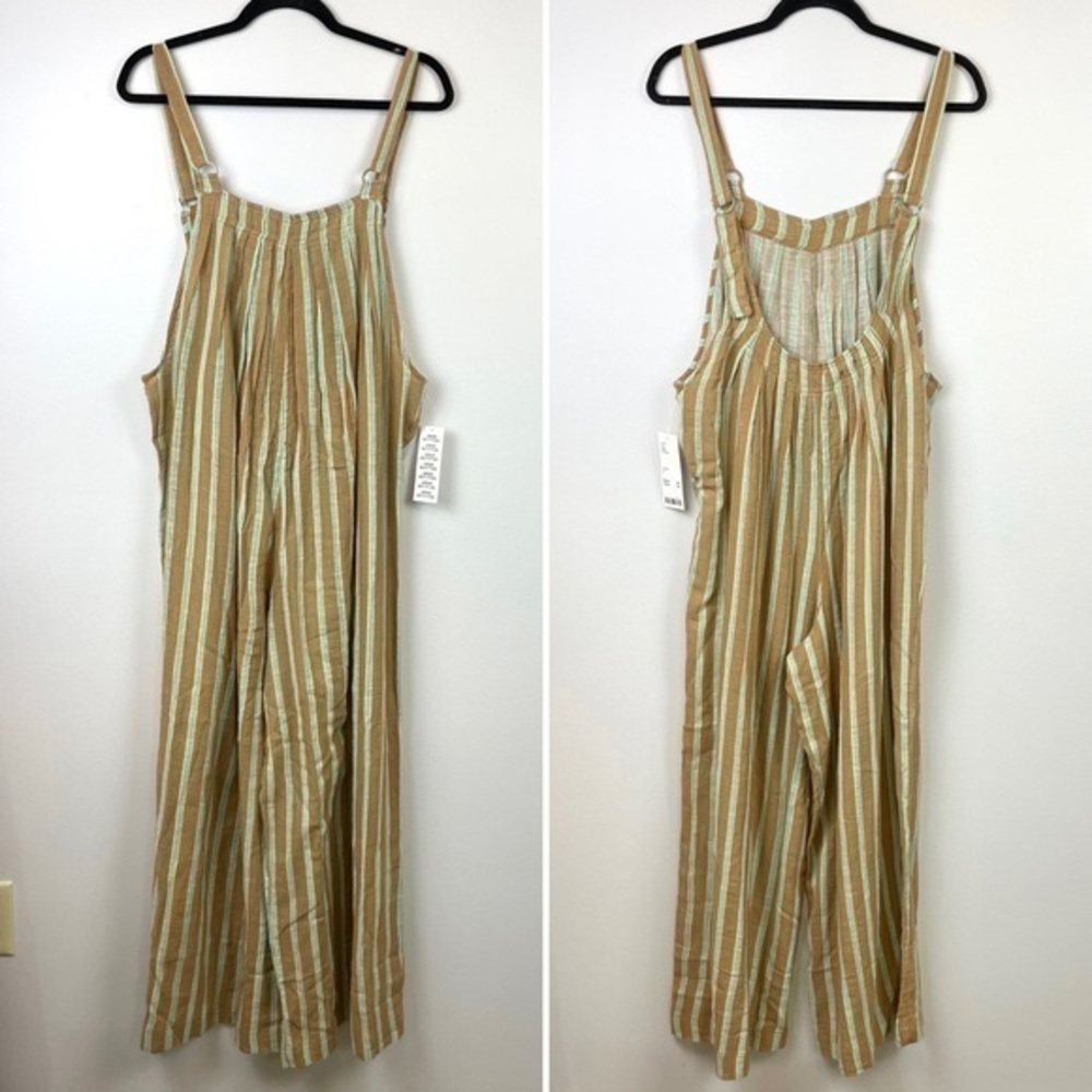 UO‎ Out From Under Tan Brown Jaden Striped Scoop Back Wide Leg Jumpsuit Onesie - Picture 9 of 17